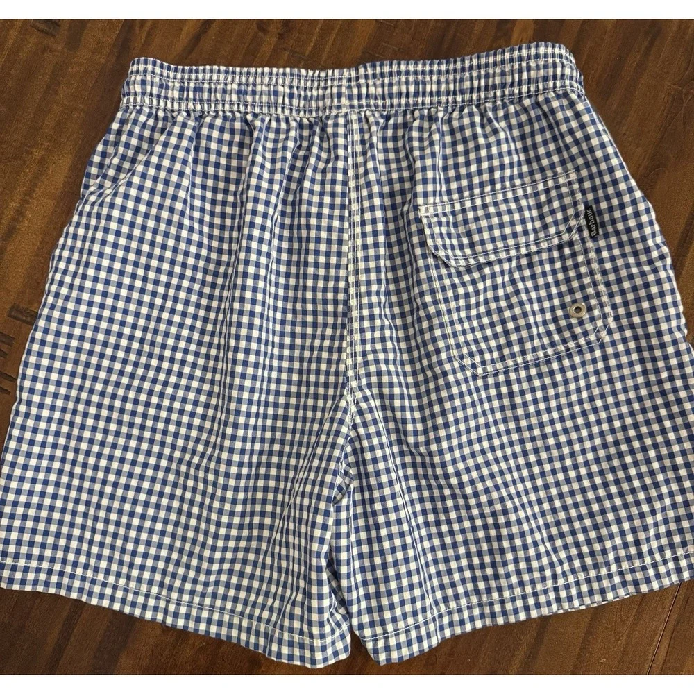 Barbour Men's Gingham Swim Shorts Blue White Mesh Lined Size S